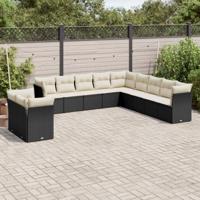 11-delige Loungeset met kussens poly rattan zwart - thumbnail