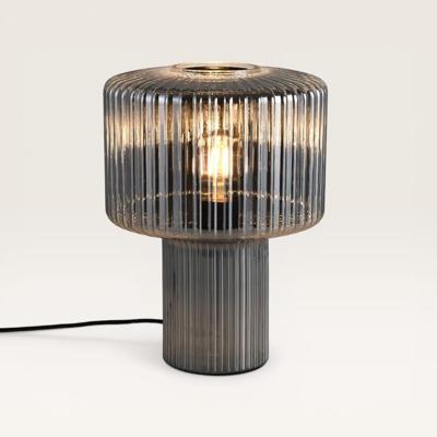 Tafellamp Ferano vetro fumé - Lamp voor binnen, helemaal gemaakt van geribbeld rookglas - Zonder lichtbron