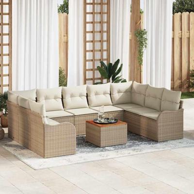 Tuinbankenset met opslag 10 pcs Beige en Crème poly rattan
