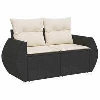 6-delige Loungeset met kussens poly rattan zwart - thumbnail