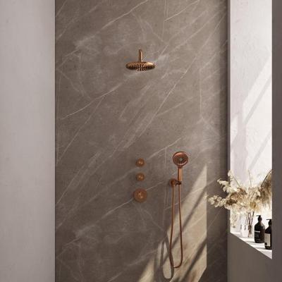 Brauer Copper Carving Thermostatische Regendoucheset Inbouw - Hoofddouche 20 cm - Gebogen Wandarm - Handdouche 3 Standen - Doucheslang - Wandaansluitbocht