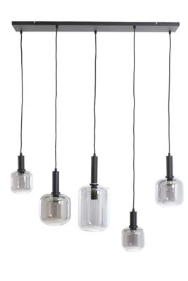 Light & Living Eettafel hanglampLekar 5x E27 - zwart met smoke glas - 2946212