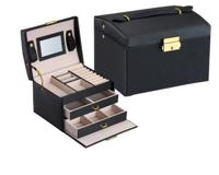 Eenvoudige draagbare sieraden doos oorbellen ring opslagconsolidatie doos met lades grootte: 17 5 x 14 x 13cm (zwart) - thumbnail