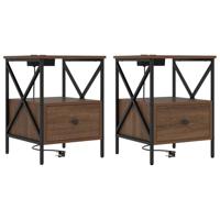 Nachtkastje met lade 2 pcs bruin eikenkleur 41,5 x 40,5 x 55 cm - thumbnail