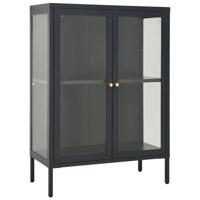 Dressoir 75x35x105 cm staal en glas antracietkleurig - thumbnail