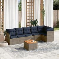 7-delige Loungeset met kussens poly rattan grijs - thumbnail