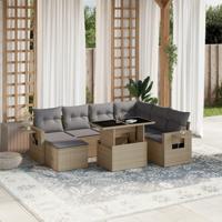 8-delige Loungeset met kussens poly rattan beige - thumbnail