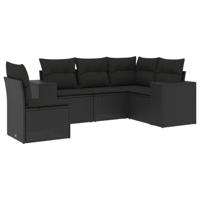 5-delige Loungeset met kussens poly rattan zwart - thumbnail