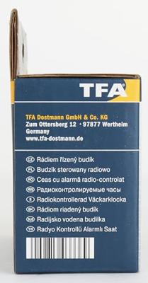 TFA Dostmann zendergestuurde wekker Lumio Plus, 60.2553.02, automatische achtergrondverlichting, wekalarm met snooze functie, met binnentemperatuur en datum, wit/zilver, (l) 138 x (b) 48 x (h) 79 mm