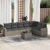8-delige Loungeset met kussens poly rattan grijs - thumbnail