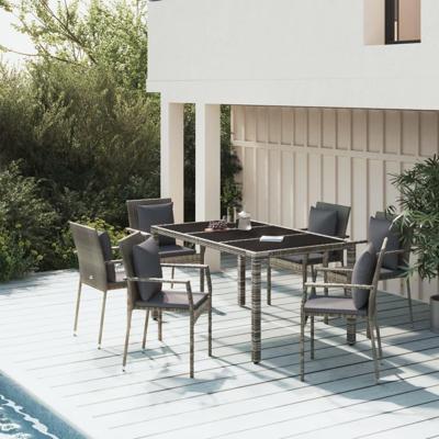7-delige Tuinset met kussens poly rattan grijs