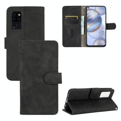 Voor Oukitel C21 / C21 Pro Solid Color Skin Feel Magnetic Buckle Horizontal Flip Calf Texture PU Leather Case met Holder & Card Slots & Wallet(Black)