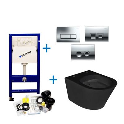 Geberit UP100 Toiletset 49 Wiesbaden Vesta Rimless MAT zwart Met bril en Drukplaat