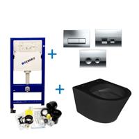 Geberit UP100 Toiletset 49 Wiesbaden Vesta Rimless MAT zwart Met bril en Drukplaat - thumbnail