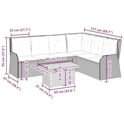 5-delige Loungeset met kussens poly rattan beige - thumbnail