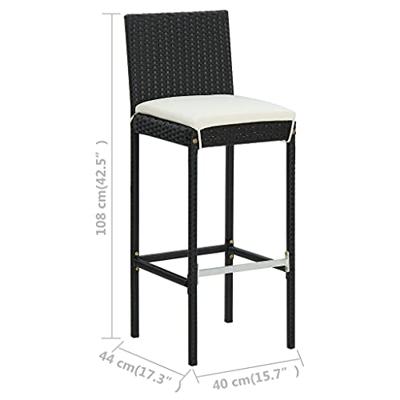 Tuinbarkrukken met kussens 2 st poly rattan zwart - thumbnail