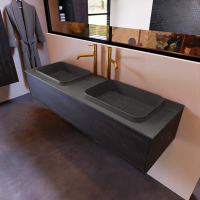 Badkamermeubelset Mondiaz Erin 150 cm met 1 Lade met RIDGE Wastafel Dubbel Dark grey met 2 kraangaten Greeploos Mat Antracite