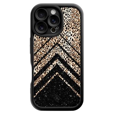iPhone 16 Pro zwarte case - Chevron luipaard