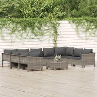 10-delige Loungeset met kussens poly rattan grijs - thumbnail