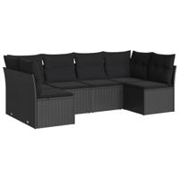 6-delige Loungeset met kussens poly rattan zwart - thumbnail
