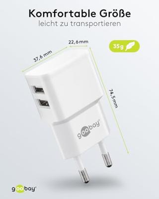 USB-A-adapter - USB-A-lader - 2 poorts - 2400mA - 12W - Wit - thumbnail