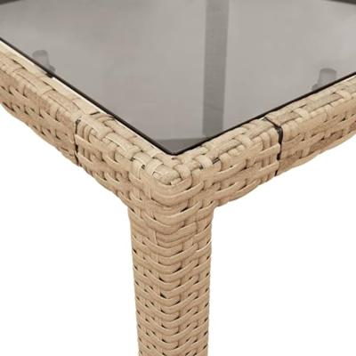 Tuintafel met glazen blad 90x90x75 cm poly rattan beige