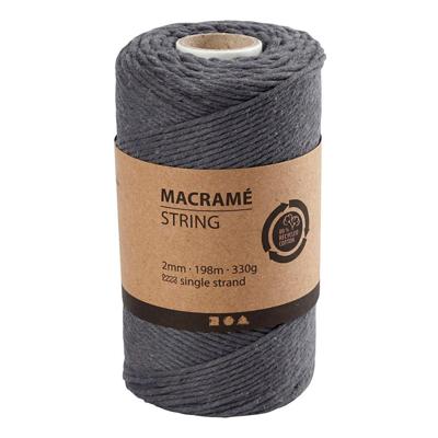 Creativ Company Macrame koord grijs, 198m Creativ Company Macrame koord grijs, 198m