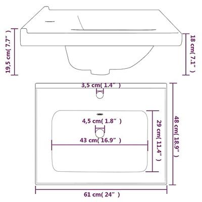 VidaXL Wastafel rechthoekig 61x48x19,5 cm keramiek wit