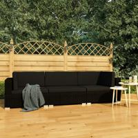 3-delige Loungeset met kussens poly rattan zwart - thumbnail