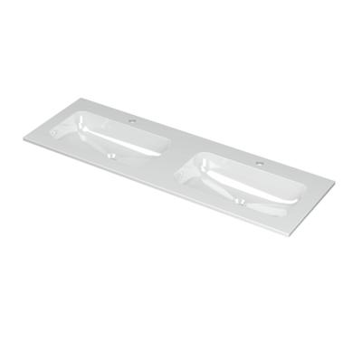 INK Aspekt Wastafel Porselein Dubbel met 2 Kraangaten - 1400x450x15 mm - Glans Wit