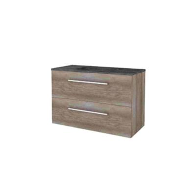 Basic-Line Start 46 Badkamermeubelset - 100 x 46 cm - Met Grepen - 2 Lades - Hardstenen Wastafel - Zonder Kraangat - Scotch Oak
