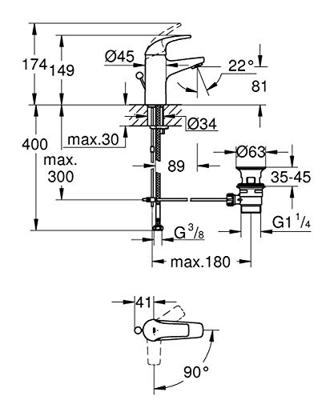 Grohe Wastafelkraan Start Curve 1-gats S-size met Waste en 28 mm ES Cartouche Chroom Grohe Wastafelkraan Start Curve 1-gats S-size met Waste en 28 mm ES Cartouche Chroom