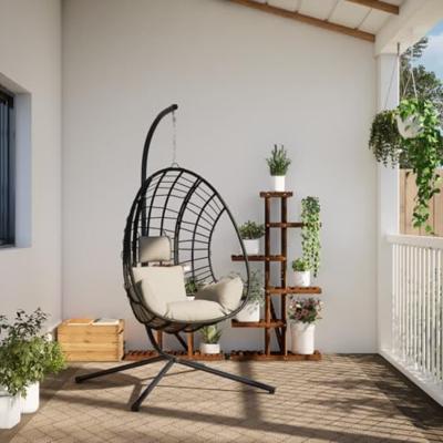 Hangstoel met standaard rattan en staal beige Hangstoel met standaard rattan en staal beige