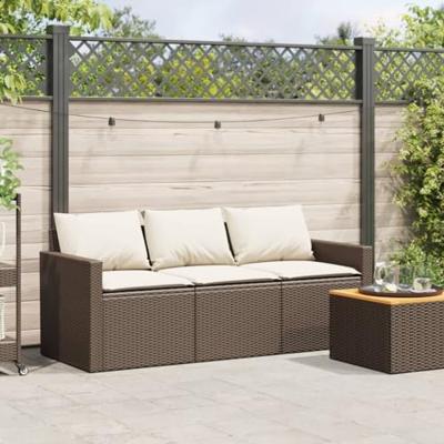 Tuinbank 3-zits met kussens poly rattan bruin Tuinbank 3-zits met kussens poly rattan bruin
