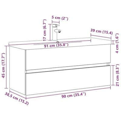 Wastafelkast Zwart eiken 90 x 39 x 62 cm Bewerkt hout
