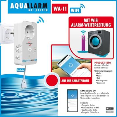 Protector 15021 WA-11 Watermelder met WiFi-alarmdoorschakeling Met externe sensor werkt op het lichtnet Protector 15021 WA-11 Watermelder met WiFi-alarmdoorschakeling Met externe sensor werkt op het lichtnet
