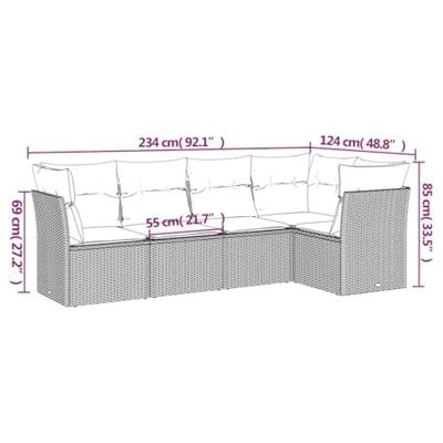 5-delige Loungeset met kussens poly rattan lichtgrijs