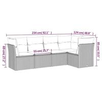 5-delige Loungeset met kussens poly rattan lichtgrijs - thumbnail
