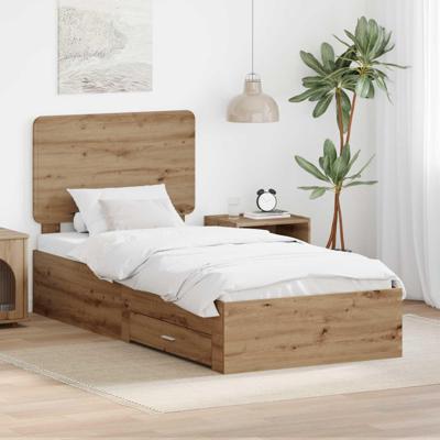 Bedframe met hoofdeinde Artisan Eiken 100 x 200 cm Bewerkt hout