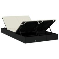 Ligbed met kussens 2-persoons poly rattan zwart - thumbnail