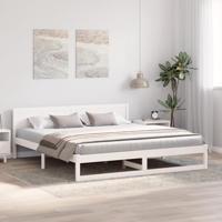 Bedframe met hoofdeinde Wit 180 x 200 cm Massief grenenhout - thumbnail