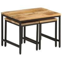 3-delige Salontafelset massief ruw mangohout en ijzer - thumbnail