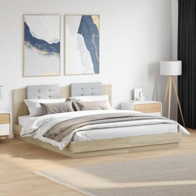Bedframe met hoofdbord en LED sonoma eikenkleurig 180x200 cm
