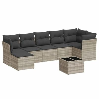 8-delige Loungeset met kussens poly rattan lichtgrijs
