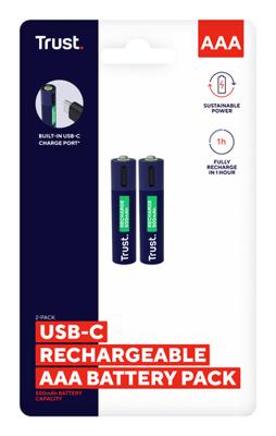 Trust Via USB-C oplaadbare AAA-batterijen (2 stuks) Batterij Blauw - thumbnail