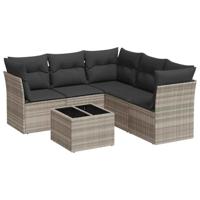 6-delige Loungeset met kussens poly rattan lichtgrijs - thumbnail