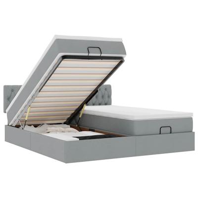 Ottoman bed met matrassen en LED's 200x200cm stof lichtgrijs