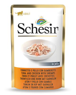 SCHESIR Tonijn en kip met garnalen in gelei - nat kattenvoer - 85g