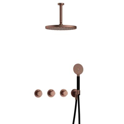 Hotbath Cobber - CB7067 - Inbouw Regendoucheset - Geborsteld Koper PVD - 2 Stopkranen - Thermostatisch - Plafondbuis 15 cm - Hoofddouche 300 mm - Ronde Handdouche 3 Standen - met M106 - Waterbesparend - V01