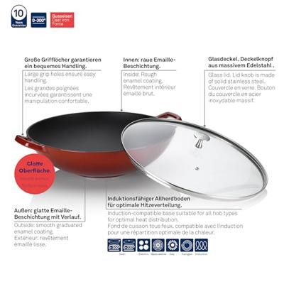 Wokpan Gietijzer Rood, 36 cm - Kela | Calido